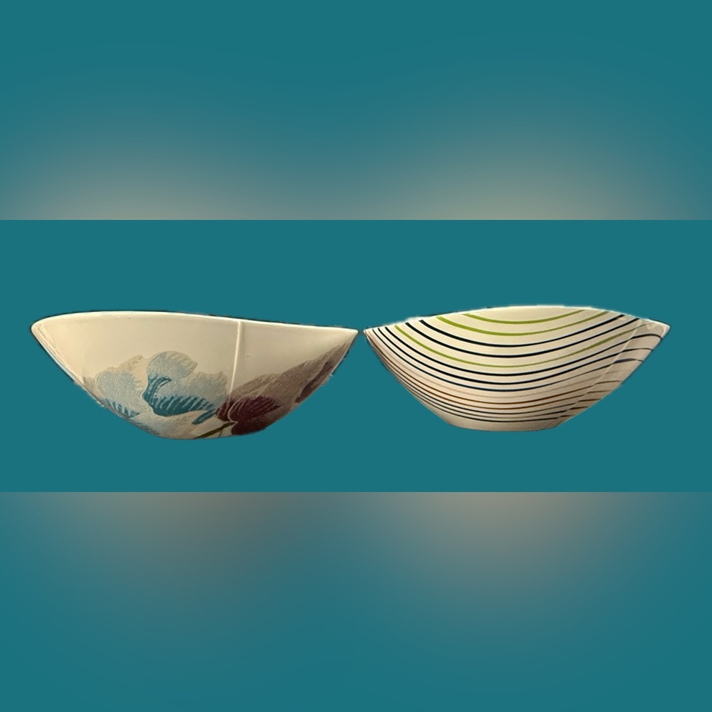 2 Diane Von Furstenberg Home Porcelain Serving Bowls Batik Floral and Streamline